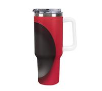 DWTJKMS Bicchiere da auto in acciaio inox con piastra nera rossa da 1,18 l, a prova di perdite, grande capacità, con manico, cannuccia a doppia parete, sottovuoto, riutilizzabile, mantiene freddo o