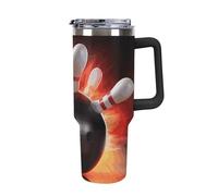 DWTJKMS Bicchiere da bowling in acciaio inox da 1,18 l, a prova di perdite, grande capacità, tazza per auto con manico e cannuccia, a doppia parete, riutilizzabile, mantiene freddo o caldo, stile nero