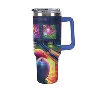 DWTJKMS Bicchiere da bowling in acciaio inox da 1,18 l, a prova di perdite, grande capacità, tazza per auto con manico e cannuccia, a doppia parete, riutilizzabile, mantiene freddo o caldo in stile