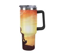 DWTJKMS Bicchiere da meditazione yoga in acciaio inox, 1,18 l, a prova di perdite, grande capacità, tazza per auto con manico e cannuccia, a doppia parete, riutilizzabile, mantiene freddo o caldo