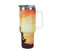 DWTJKMS Bicchiere da meditazione yoga in acciaio inox da 1,18 l, a prova di perdite, grande capacità, tazza per auto con manico e cannuccia, a doppia parete, riutilizzabile, mantiene freddo o caldo in