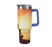 DWTJKMS Bicchiere da meditazione yoga in acciaio inox da 1,18 l, a prova di perdite, grande capacità, tazza per auto con manico e cannuccia, a doppia parete, riutilizzabile, mantiene freddo o caldo in