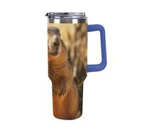 DWTJKMS Bicchiere disegnato a mano in acciaio inox a forma di marmotta da 1,18 l, a prova di perdite, grande capacità, tazza per auto con manico in paglia, a doppia parete, riutilizzabile, mantiene