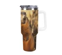 DWTJKMS Bicchiere disegnato a mano in acciaio inox a forma di marmotta da 40 once Tazza per auto di grande capacità a prova di perdite con manico cannuccia a doppia parete isolante sottovuoto