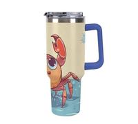 DWTJKMS Bicchiere estivo in acciaio inox a forma di granchio, a prova di perdite, grande capacità, con manico, a doppia parete, sottovuoto, riutilizzabile, mantiene freddo o caldo, in stile blu scuro