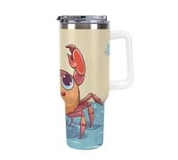 DWTJKMS Bicchiere estivo in acciaio inox a forma di granchio del fumetto da 1,18 l, a prova di perdite, grande capacità, con manico, cannuccia a doppia parete, riutilizzabile, mantiene freddo o caldo