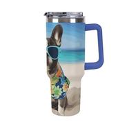DWTJKMS Bicchiere estivo in acciaio inox con bulldog francese, 1,18 l, a prova di perdite, grande capacità, con manico, cannuccia a doppia parete, isolamento sottovuoto, riutilizzabile, mantiene