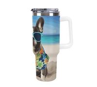 DWTJKMS Bicchiere estivo in acciaio inox con bulldog francese, 1,18 l, a prova di perdite, grande capacità, con manico, cannuccia a doppia parete, sottovuoto, riutilizzabile, mantiene freddo o caldo