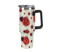 DWTJKMS Bicchiere in acciaio inox a forma di coccinella rossa, 1,18 l, a prova di perdite, grande capacità, con manico, cannuccia a doppia parete, isolamento sottovuoto, riutilizzabile, mantiene