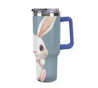 DWTJKMS Bicchiere in acciaio inox a forma di coniglietto carino, 1,18 l, a prova di perdite, grande capacità, con manico, cannuccia a doppia parete, riutilizzabile, mantiene freddo o caldo in stile