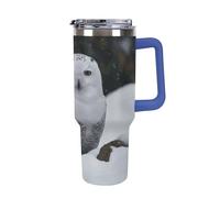 DWTJKMS Bicchiere in acciaio inox a forma di gufo delle nevi, 1,18 l, a prova di perdite, grande capacità, tazza per auto con manico e cannuccia, a doppia parete, riutilizzabile, mantiene freddo o