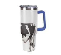 DWTJKMS Bicchiere in acciaio inox a forma di mucca da latte da 1,18 l, a prova di perdite, grande capacità, con manico, cannuccia a doppia parete, isolamento sottovuoto, riutilizzabile, mantiene