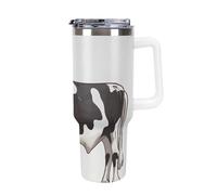DWTJKMS Bicchiere in acciaio inox a forma di mucca da latte da 1,18 l, a prova di perdite, grande capacità, con manico, cannuccia a doppia parete, isolamento sottovuoto, riutilizzabile, mantiene