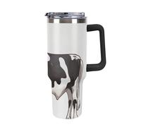 DWTJKMS Bicchiere in acciaio inox a forma di mucca da latte da 1,18 l, a prova di perdite, grande capacità, con manico, cannuccia a doppia parete, isolamento sottovuoto, riutilizzabile, mantiene