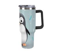 DWTJKMS Bicchiere in acciaio inox a forma di pinguino, 1,18 l, a prova di perdite, grande capacità, con manico, cannuccia a doppia parete, sottovuoto, riutilizzabile, mantiene freddo o caldo, stile
