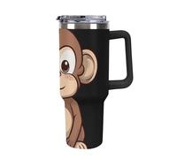 DWTJKMS Bicchiere in acciaio inox a forma di scimmia marrone, a prova di perdite, grande capacità, con manico, a doppia parete, riutilizzabile, mantiene freddo o caldo, stile nero