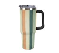 DWTJKMS Bicchiere in acciaio inox a righe retrò da 1,18 l, a prova di perdite, grande capacità, tazza per auto con manico e cannuccia, a doppia parete, riutilizzabile, mantiene freddo o caldo, stile