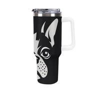 DWTJKMS Bicchiere in acciaio inox con bulldog francese, 1,18 l, a prova di perdite, grande capacità, con manico, cannuccia a doppia parete, isolamento sottovuoto, riutilizzabile, mantiene freddo o