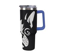 DWTJKMS Bicchiere in acciaio inox con bulldog francese, 1,18 l, a prova di perdite, grande capacità, con manico, cannuccia a doppia parete, isolamento sottovuoto, riutilizzabile, mantiene freddo o