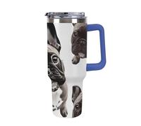 DWTJKMS Bicchiere in acciaio inox con bulldog francese, 1,18 l, a prova di perdite, grande capacità, con manico, cannuccia a doppia parete, isolamento sottovuoto, riutilizzabile, mantiene freddo o