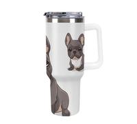 DWTJKMS Bicchiere in acciaio inox con bulldog francese, 1,18 l, a prova di perdite, grande capacità, con manico, cannuccia a doppia parete, isolamento sottovuoto, riutilizzabile, mantiene freddo o