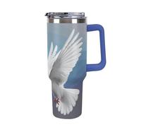 DWTJKMS Bicchiere in acciaio inox con colomba della pace, 1,18 l, a prova di perdite, grande capacità, con manico, cannuccia a doppia parete, isolamento sottovuoto, riutilizzabile, mantiene freddo o