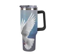 DWTJKMS Bicchiere in acciaio inox con colomba della pace, 1,18 l, a prova di perdite, grande capacità, con manico, cannuccia a doppia parete, isolamento sottovuoto, riutilizzabile, mantiene freddo o