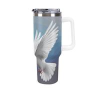 DWTJKMS Bicchiere in acciaio inox con colomba della pace, 1,18 l, a prova di perdite, grande capacità, tazza per auto con manico e cannuccia, a doppia parete, riutilizzabile, mantiene freddo o caldo