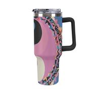 DWTJKMS Bicchiere in acciaio inox con motivo Yin Yang, 1,18 l, a prova di perdite, grande capacità, con manico, cannuccia a doppia parete, isolamento sottovuoto, riutilizzabile, mantiene freddo o