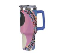 DWTJKMS Bicchiere in acciaio inox con motivo Yin Yang, 1,18 l, a prova di perdite, grande capacità, con manico, cannuccia a doppia parete, isolamento sottovuoto, riutilizzabile, mantiene freddo o