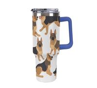 DWTJKMS Bicchiere in acciaio inox con pastore tedesco, 1,18 l, a prova di perdite, grande capacità, con manico, cannuccia a doppia parete, isolamento sottovuoto, riutilizzabile, mantiene freddo o