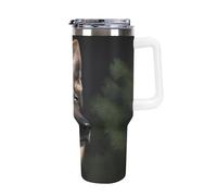 DWTJKMS Bicchiere in acciaio inox con pastore tedesco, 1,18 l, a prova di perdite, grande capacità, con manico, cannuccia a doppia parete, isolamento sottovuoto, riutilizzabile, mantiene freddo o