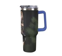 DWTJKMS Bicchiere in acciaio inox con pastore tedesco, 1,18 l, a prova di perdite, grande capacità, con manico, cannuccia a doppia parete, isolamento sottovuoto, riutilizzabile, mantiene freddo o