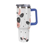 DWTJKMS Bicchiere in acciaio inox con stampa di mucca in stile cartone animato, 1,18 l, a prova di perdite, grande capacità, con manico, cannuccia a doppia parete, riutilizzabile, mantiene freddo o