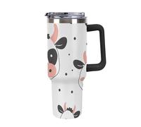 DWTJKMS Bicchiere in acciaio inox con stampa di mucca in stile cartone animato, 1184 ml, a prova di perdite, grande capacità, con manico, cannuccia a doppia parete, riutilizzabile, mantiene freddo o