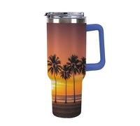DWTJKMS Bicchiere in acciaio inox con tramonto tropicale, 1,18 l, a prova di perdite, grande capacità, con manico, cannuccia a doppia parete, isolamento sottovuoto, riutilizzabile, mantiene freddo o