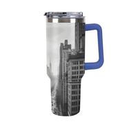 DWTJKMS Bicchiere in acciaio inox New York bianco e nero da 1,18 l, a prova di perdite, grande capacità, con manico, cannuccia a doppia parete, riutilizzabile, mantiene freddo o caldo in stile blu
