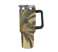 DWTJKMS Bicchiere tropicale in acciaio inox con palma da 1,18 l, a prova di perdite, grande capacità, tazza per auto con manico e cannuccia, a doppia parete, riutilizzabile, mantiene freddo o caldo