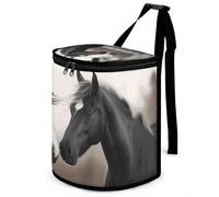 DWTJKMS Black and White Horses Car Trash Can con coperchio Grande capacità Appeso Auto Trash Bin a prova di perdite Impermeabile Pattumiera Auto Must Haves Accessori interni