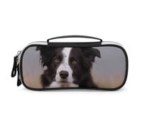 DWTJKMS Border Collie - Trousse in pelle, portatile, piccola, organizer per cosmetici, impermeabile, per cosmetici, pennelli, matite e accessori per il trucco da viaggio
