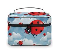 DWTJKMS Borsa per il trucco a forma di coccinella e nuvola, organizer per cosmetici di grande capacità portatile, borse da viaggio da donna, con manico e divisore