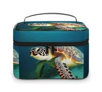 DWTJKMS Borsa per il trucco a forma di tartaruga marina, organizer per cosmetici, grande capacità portatile, borse da viaggio da donna, con manico e divisore