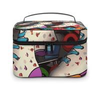 DWTJKMS Borsa per il trucco colorata con pattini a rotelle retrò, organizer per cosmetici, grande capacità portatile, borse da viaggio da donna, con manico e divisore