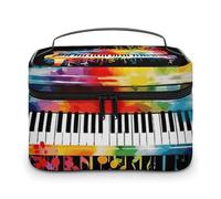 DWTJKMS Borsa per il trucco colorata con tastiera e note musicali, organizer per cosmetici, grande capacità portatile, borse da viaggio da donna, con manico e divisore