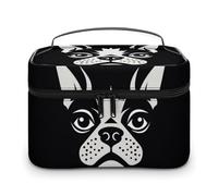 DWTJKMS Borsa per il trucco con bulldog francese, organizer per cosmetici, grande capacità portatile, borse da viaggio da donna, con manico e divisore