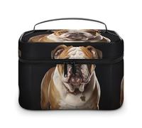 DWTJKMS Borsa per il trucco con bulldog inglese, organizer per cosmetici, grande capacità portatile, borse da viaggio da donna, con manico e divisore