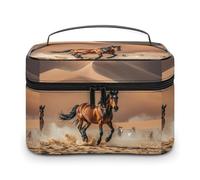 DWTJKMS Borsa per il trucco con cavalli che corrono nel deserto tempesta, organizer per cosmetici, grande capacità portatile, borse da viaggio da donna, con manico e divisore