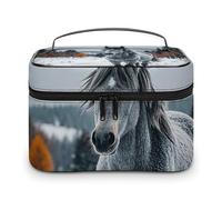 DWTJKMS Borsa per il trucco con cavallo grigio nel paesaggio invernale innevato deserto, custodia organizer per cosmetici grande capacità portatile borse per trucco borse da viaggio da donna con