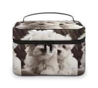 DWTJKMS Borsa per il trucco con cucciolo di maltese, organizer per cosmetici, grande capacità portatile, borse da viaggio da donna, con manico e divisore