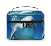 DWTJKMS Borsa per il trucco con delfino con un sorriso, custodia organizer per cosmetici di grande capacità portatile borse per trucco borse da viaggio da donna con manico e divisore